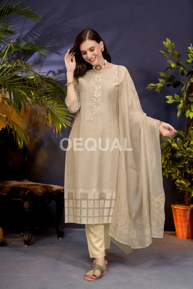 Cotton Blend Jacquard Kurta Set For Women Kurta Sets