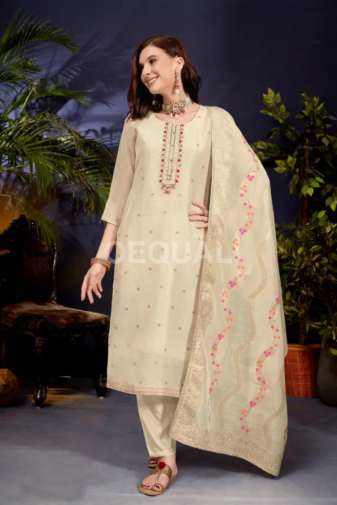 Linen Tissue Kurta Set With Jacquard Duppata For Women Sets