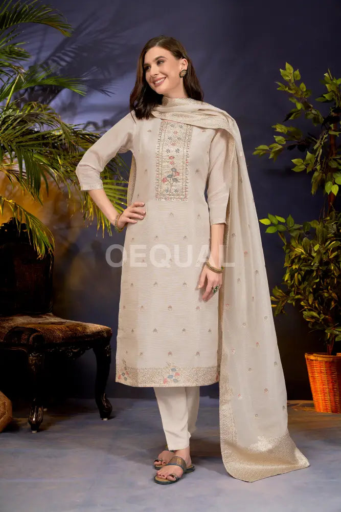 Linen Tissue Kurta Set With Jacquard Duppata Sets