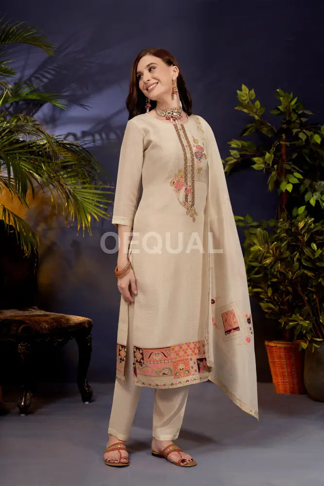 Linen Tissue Kurta Set With Jacquard Duppata Sets