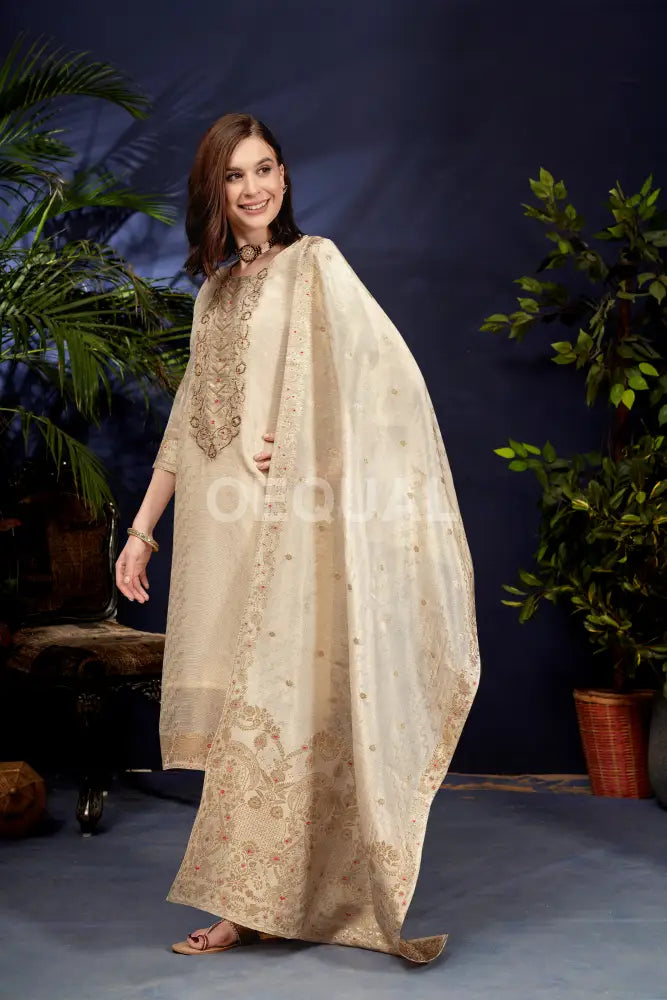 Linen Tissue Kurta Set With Jacquard Duppata Sets