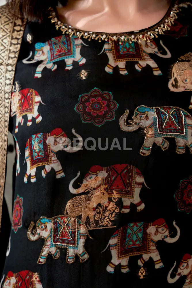 Orgenza Elephant Printed Kurta Set With Jacquard Duppata Sets