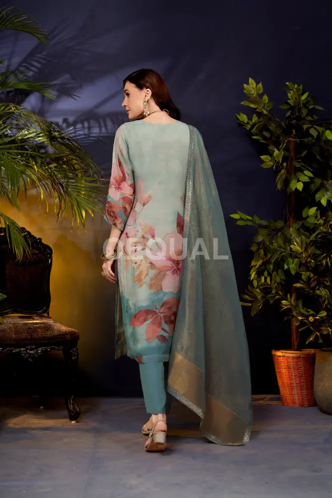 Orgenza Floral Printed Kurta Set With Jacquard Duppata Sets