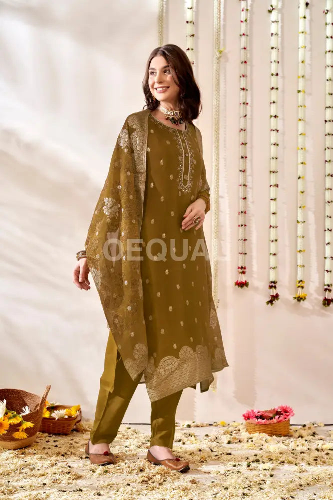 Orgenza Jacquard Printed Duppata Kurta Set Sets