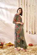 Orgenza Simmer Gray Floral Printed Kurta Set With Jacquard Duppata Sets