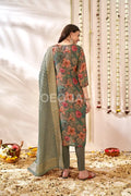 Orgenza Simmer Gray Floral Printed Kurta Set With Jacquard Duppata Sets